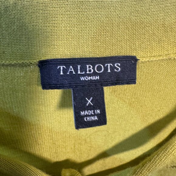 Talbots Womens Size X Knit Tie-Neck Chartreuse Short Sleeve Sweater - Picture 3 of 7